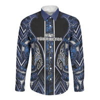 Aotearoa Tuwharetoa Long Sleeve Button Shirt Maori Tribal Navy Paua Shell Pattern DT05 Unisex Navy - Polynesian Pride
