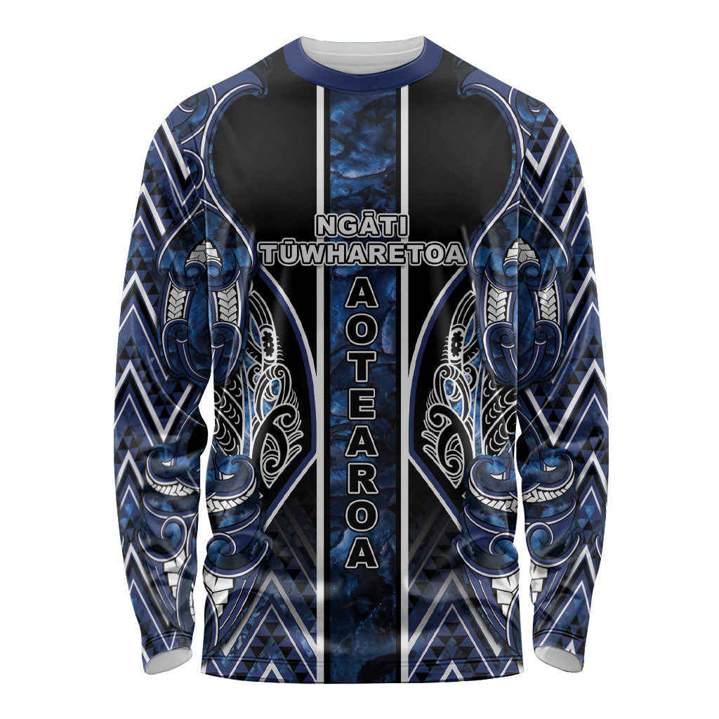 Aotearoa Tuwharetoa Long Sleeve Shirt Maori Tribal Navy Paua Shell Pattern DT05 Unisex Navy - Polynesian Pride