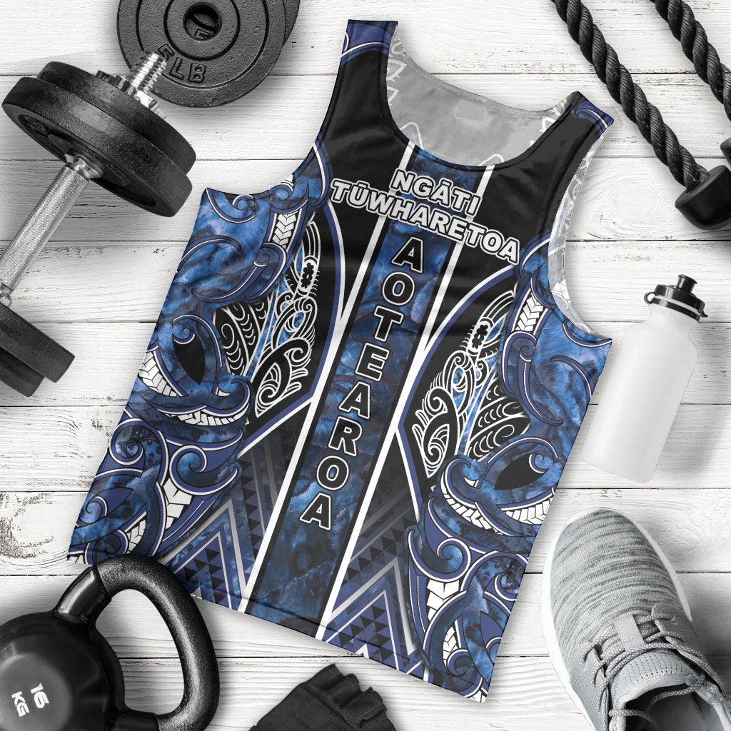 Aotearoa Tuwharetoa Men Tank Top Maori Tribal Navy Paua Shell Pattern DT05 - Polynesian Pride