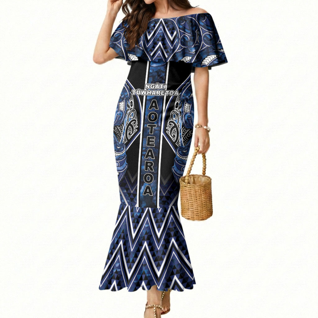 Aotearoa Tuwharetoa Mermaid Dress Maori Tribal Navy Paua Shell Pattern DT05 Women Navy - Polynesian Pride
