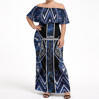 Aotearoa Tuwharetoa Off Shoulder Maxi Dress Maori Tribal Navy Paua Shell Pattern DT05 Women Navy - Polynesian Pride