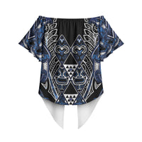 Aotearoa Tuwharetoa Off Shoulder Wrap Waist Top Maori Tribal Navy Paua Shell Pattern DT05 - Polynesian Pride