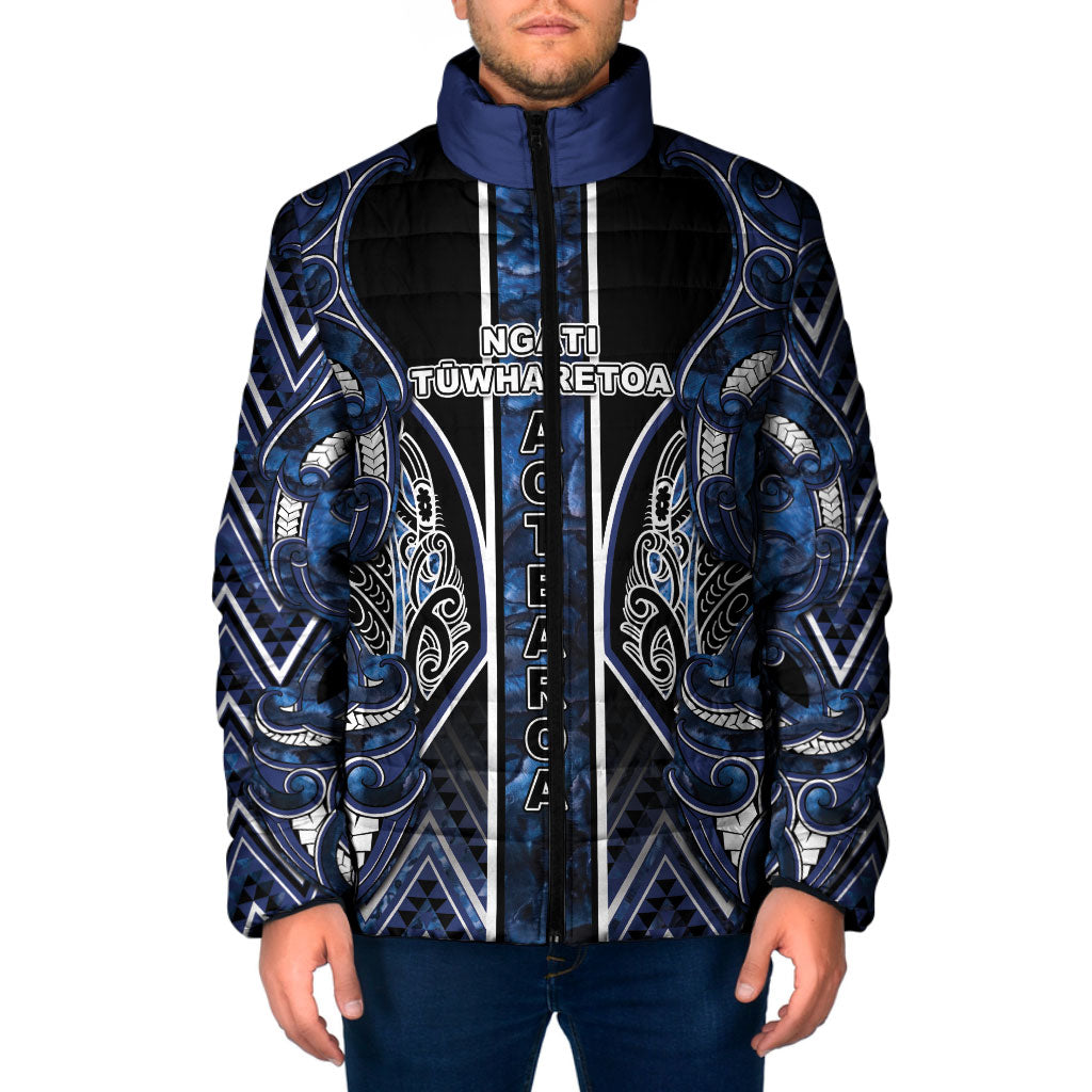 Aotearoa Tuwharetoa Padded Jacket Maori Tribal Navy Paua Shell Pattern DT05 Men Navy - Polynesian Pride