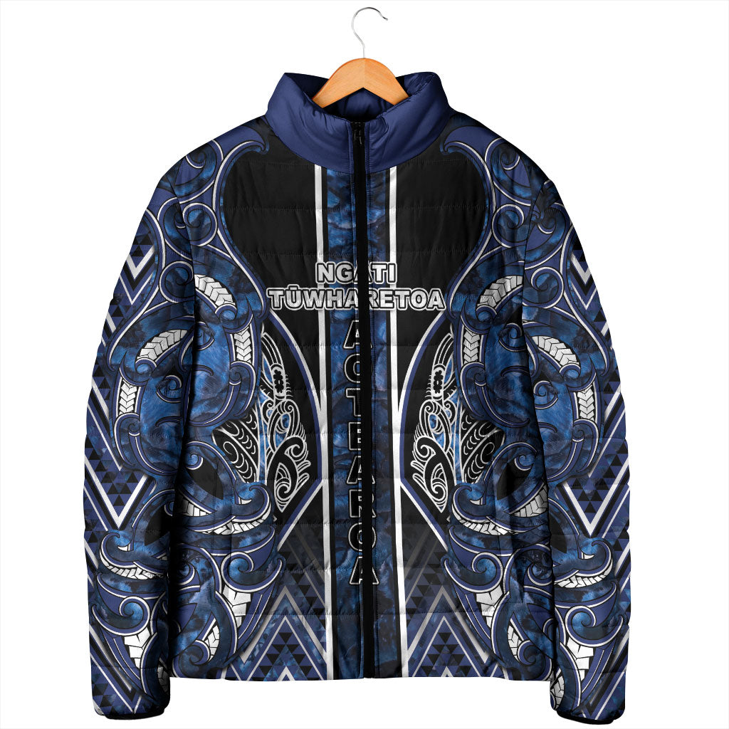 Aotearoa Tuwharetoa Padded Jacket Maori Tribal Navy Paua Shell Pattern DT05 - Polynesian Pride
