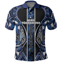 Aotearoa Tuwharetoa Polo Shirt Maori Tribal Navy Paua Shell Pattern DT05 Navy - Polynesian Pride