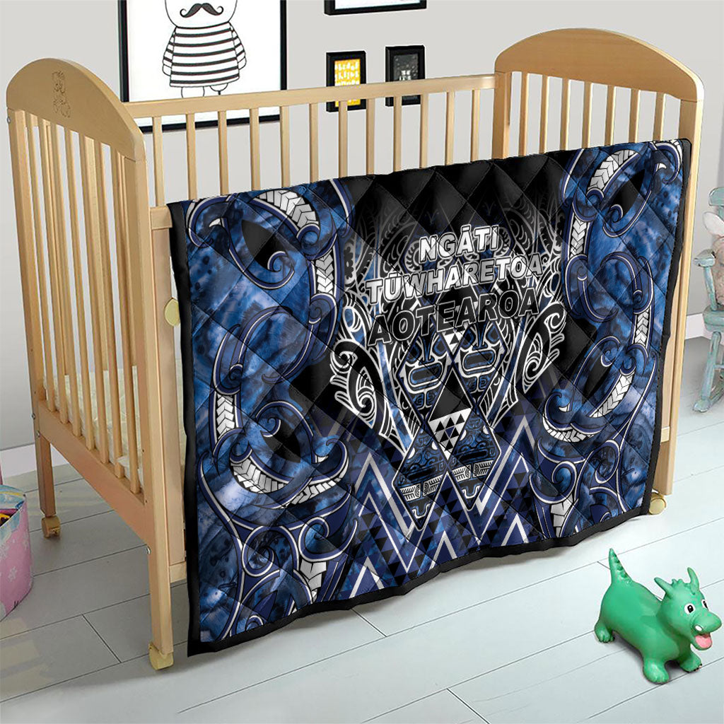 Aotearoa Tuwharetoa Quilt Maori Tribal Navy Paua Shell Pattern DT05 - Polynesian Pride