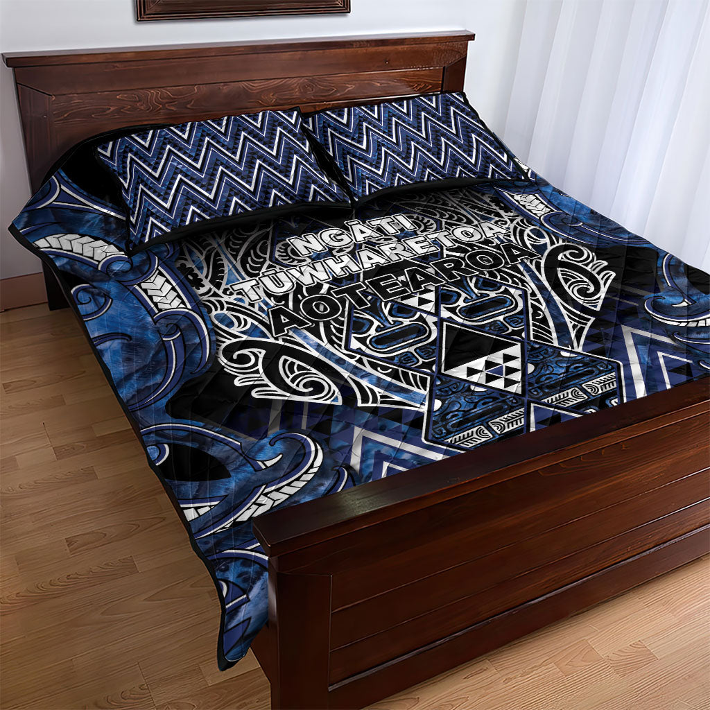 Aotearoa Tuwharetoa Quilt Bed Set Maori Tribal Navy Paua Shell Pattern DT05 - Polynesian Pride