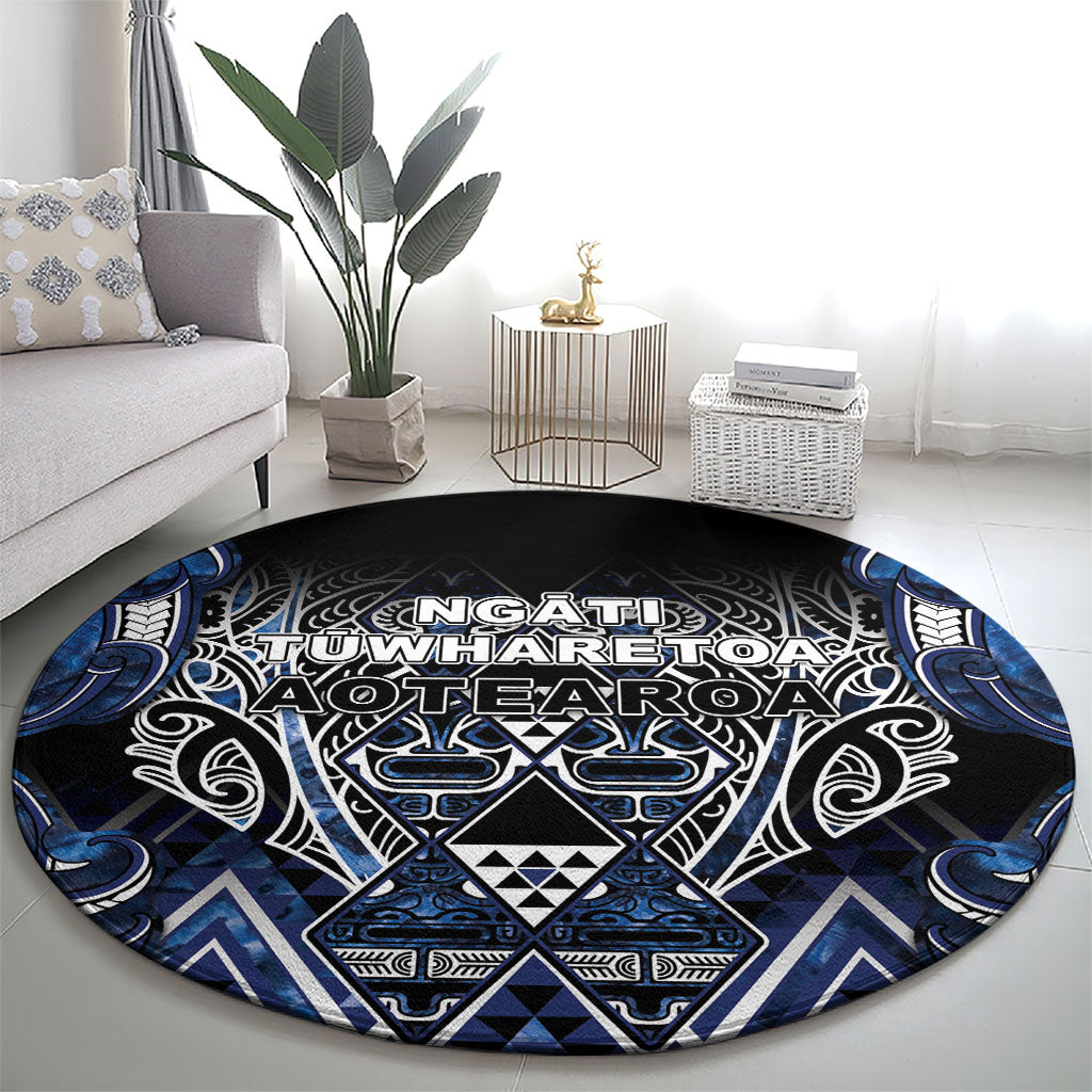 Aotearoa Tuwharetoa Round Carpet Maori Tribal Navy Paua Shell Pattern DT05 - Polynesian Pride