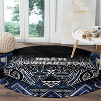 Aotearoa Tuwharetoa Round Carpet Maori Tribal Navy Paua Shell Pattern DT05 - Polynesian Pride