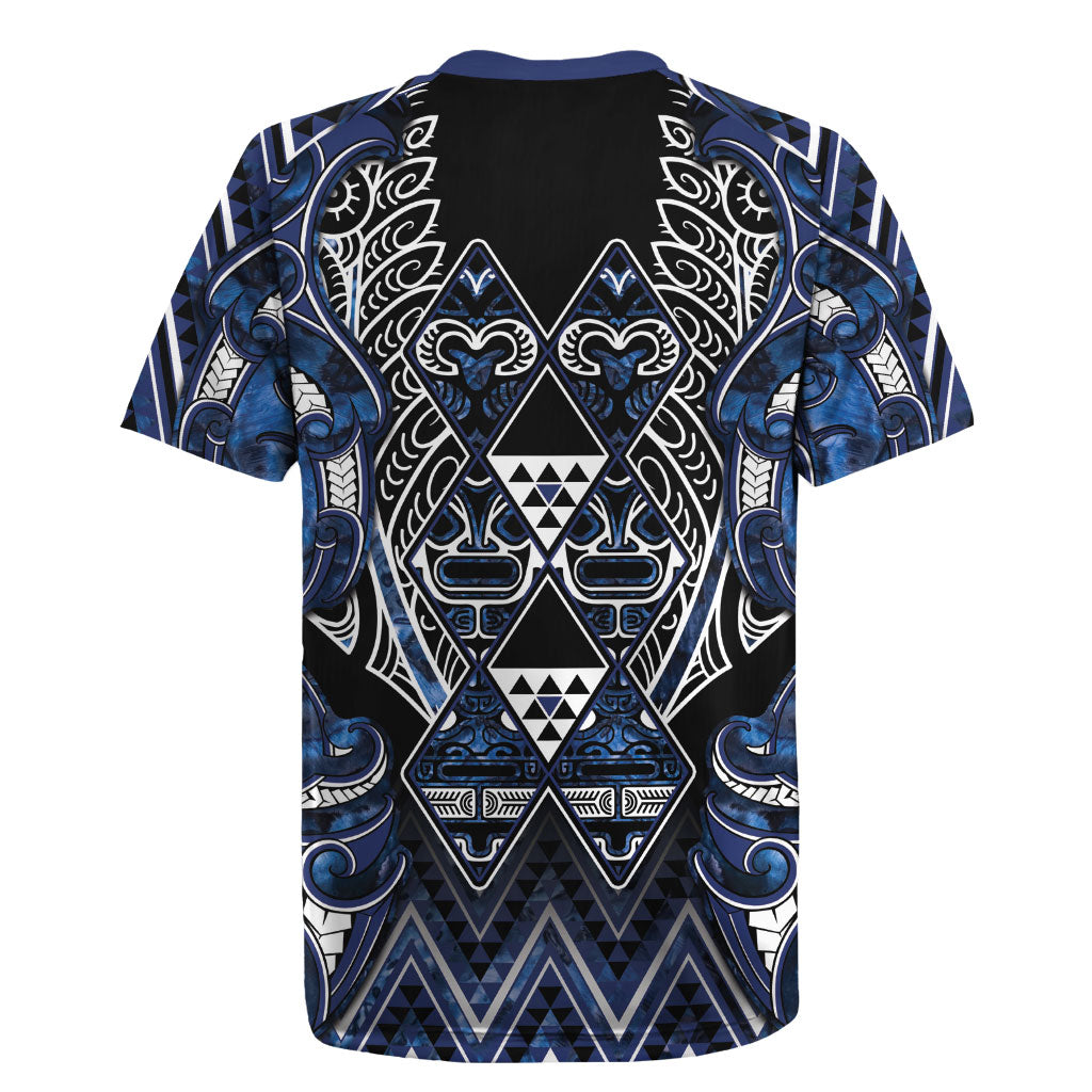 Aotearoa Tuwharetoa Rugby Jersey Maori Tribal Navy Paua Shell Pattern DT05 - Polynesian Pride