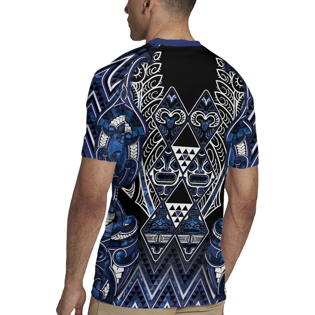 Aotearoa Tuwharetoa Rugby Jersey Maori Tribal Navy Paua Shell Pattern DT05 - Polynesian Pride