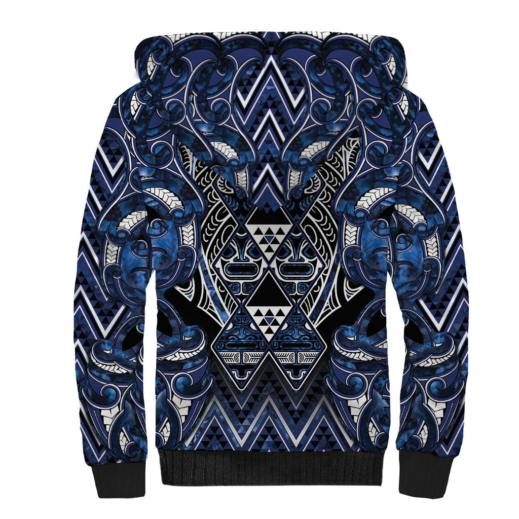 Aotearoa Tuwharetoa Sherpa Hoodie Maori Tribal Navy Paua Shell Pattern DT05 - Polynesian Pride