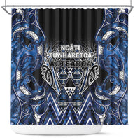 Aotearoa Tuwharetoa Shower Curtain Maori Tribal Navy Paua Shell Pattern DT05 Navy - Polynesian Pride
