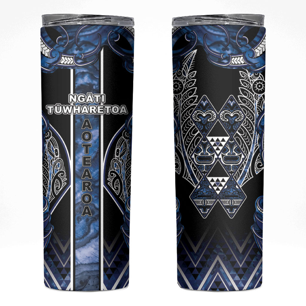 Aotearoa Tuwharetoa Skinny Tumbler Maori Tribal Navy Paua Shell Pattern DT05 Navy - Polynesian Pride