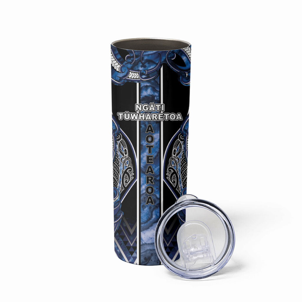 Aotearoa Tuwharetoa Skinny Tumbler Maori Tribal Navy Paua Shell Pattern DT05 - Polynesian Pride