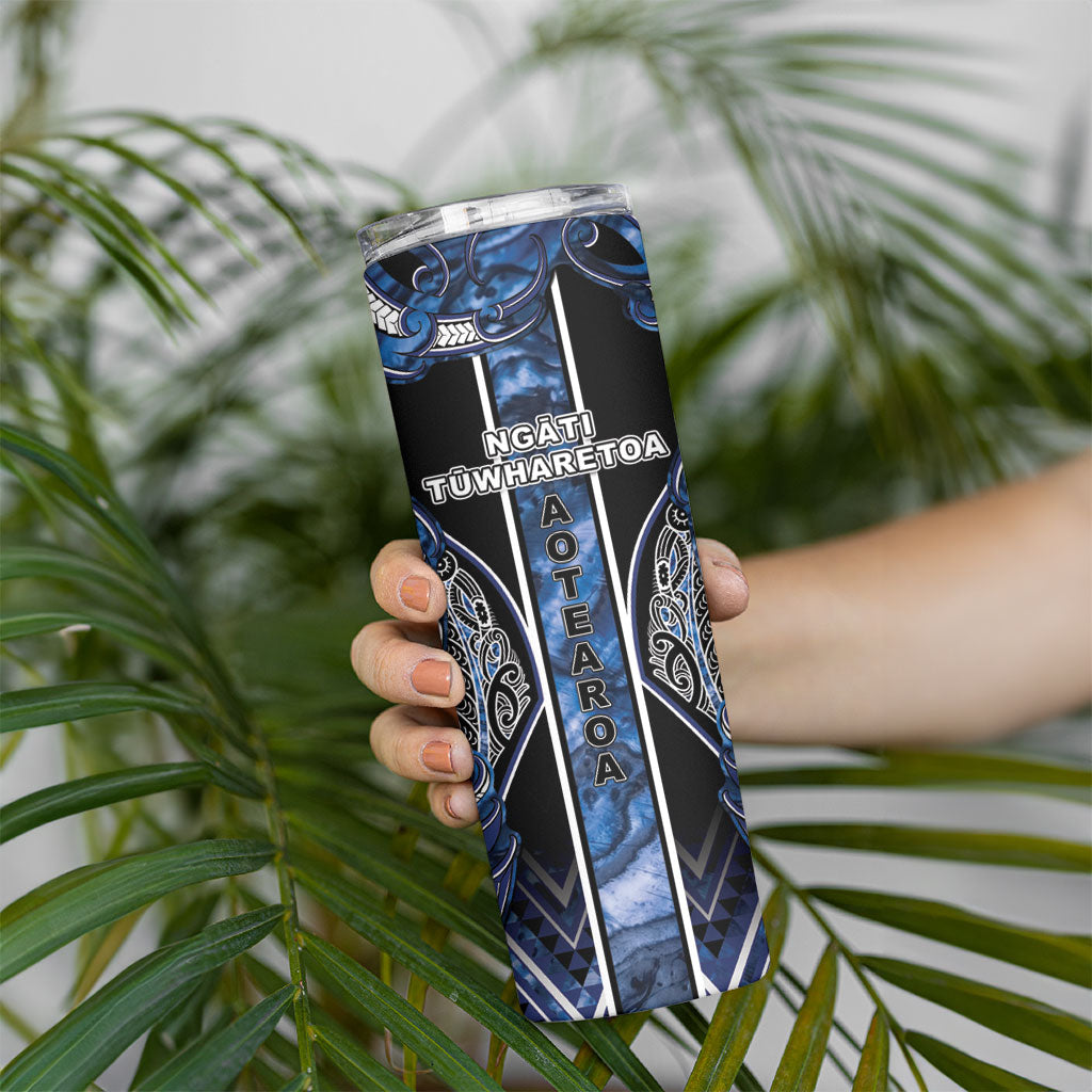 Aotearoa Tuwharetoa Skinny Tumbler Maori Tribal Navy Paua Shell Pattern DT05 - Polynesian Pride