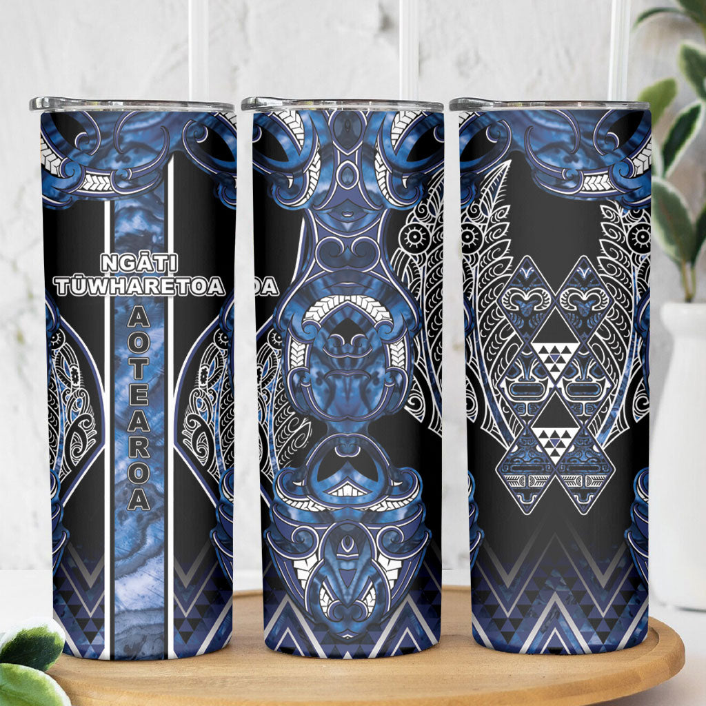 Aotearoa Tuwharetoa Skinny Tumbler Maori Tribal Navy Paua Shell Pattern DT05 - Polynesian Pride