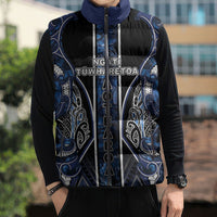 Aotearoa Tuwharetoa Sleeveless Puffer Jacket Maori Tribal Navy Paua Shell Pattern DT05 - Polynesian Pride