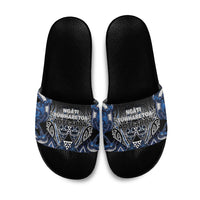 Aotearoa Tuwharetoa Slide Sandals Maori Tribal Navy Paua Shell Pattern DT05 Navy - Polynesian Pride