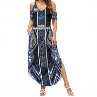 Aotearoa Tuwharetoa Summer Maxi Dress Maori Tribal Navy Paua Shell Pattern DT05 Women Navy - Polynesian Pride