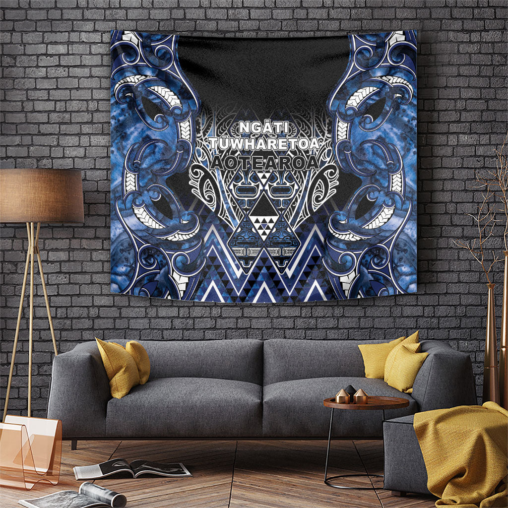 Aotearoa Tuwharetoa Tapestry Maori Tribal Navy Paua Shell Pattern DT05 Navy - Polynesian Pride