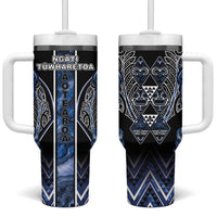 Aotearoa Tuwharetoa Tumbler With Handle Maori Tribal Navy Paua Shell Pattern DT05 One Size: 40 oz Navy - Polynesian Pride