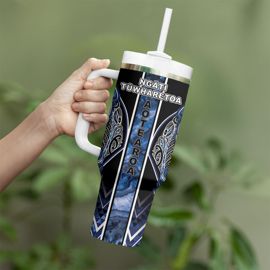 Aotearoa Tuwharetoa Tumbler With Handle Maori Tribal Navy Paua Shell Pattern DT05 - Polynesian Pride