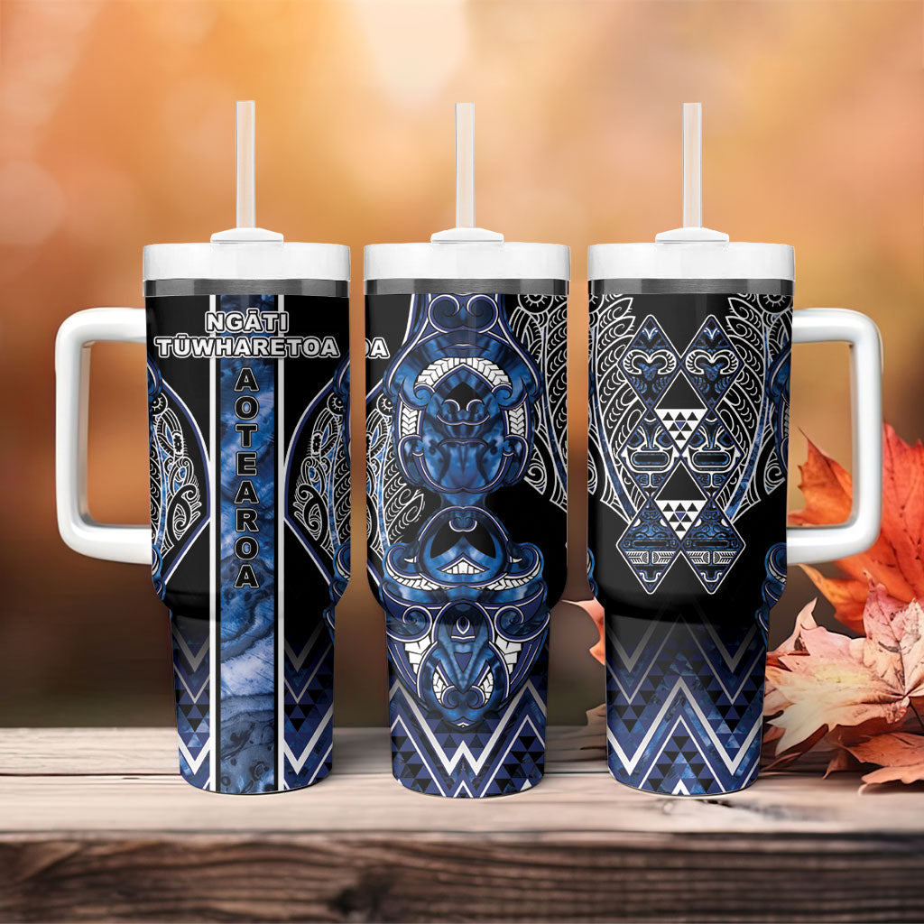 Aotearoa Tuwharetoa Tumbler With Handle Maori Tribal Navy Paua Shell Pattern DT05 - Polynesian Pride