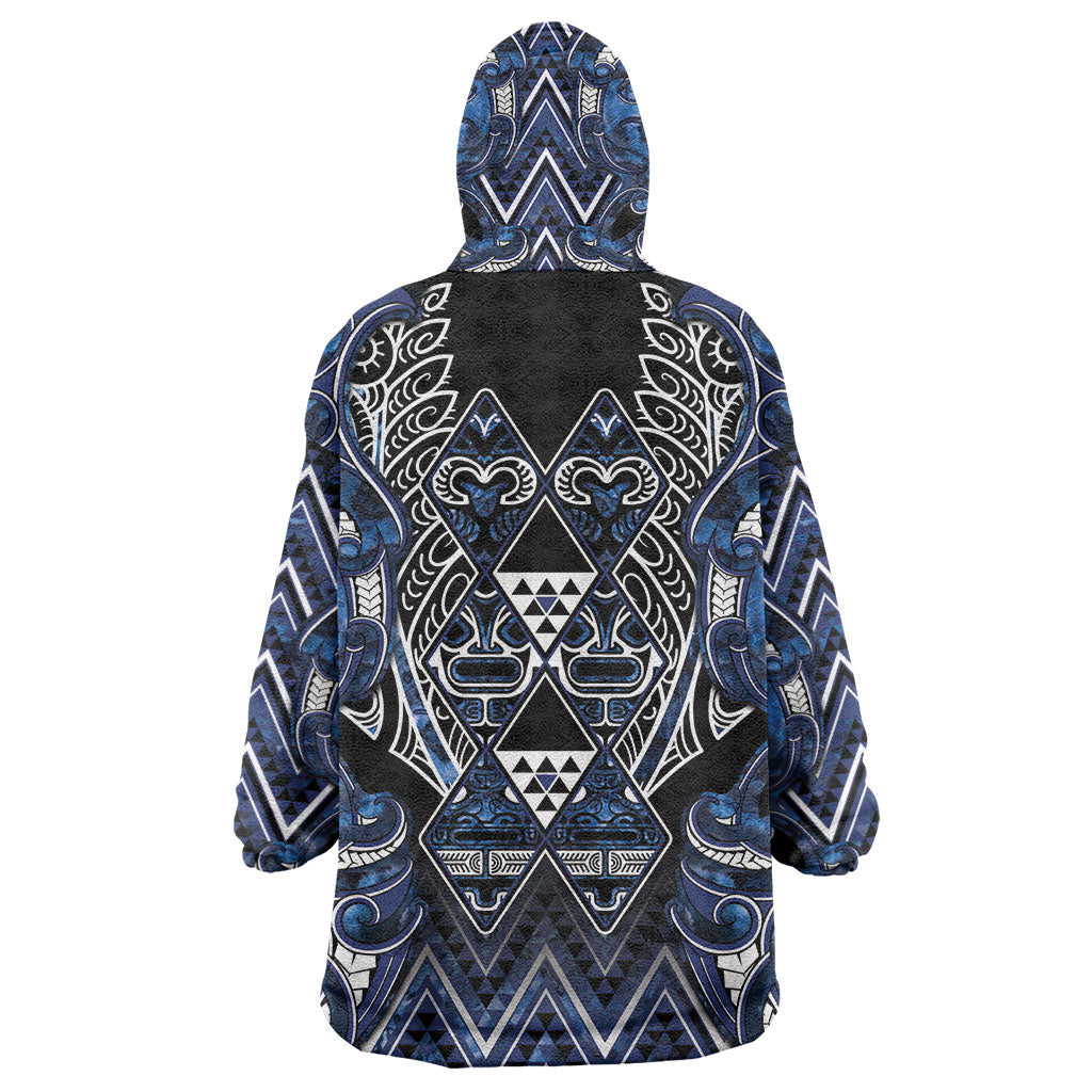 Aotearoa Tuwharetoa Wearable Blanket Hoodie Maori Tribal Navy Paua Shell Pattern DT05 - Polynesian Pride
