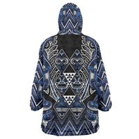 Aotearoa Tuwharetoa Wearable Blanket Hoodie Maori Tribal Navy Paua Shell Pattern DT05 - Polynesian Pride
