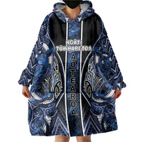 Aotearoa Tuwharetoa Wearable Blanket Hoodie Maori Tribal Navy Paua Shell Pattern DT05 - Polynesian Pride