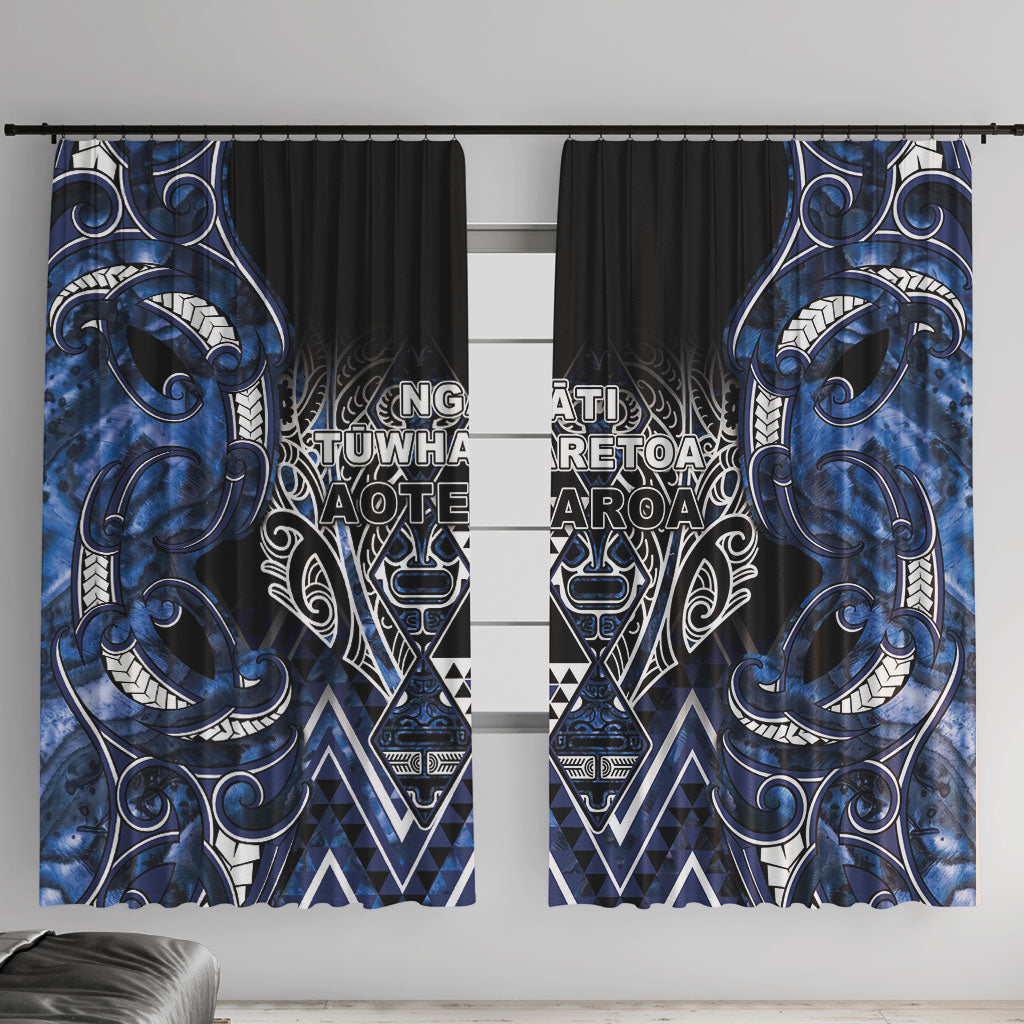 Aotearoa Tuwharetoa Window Curtain Maori Tribal Navy Paua Shell Pattern DT05 With Hooks Navy - Polynesian Pride