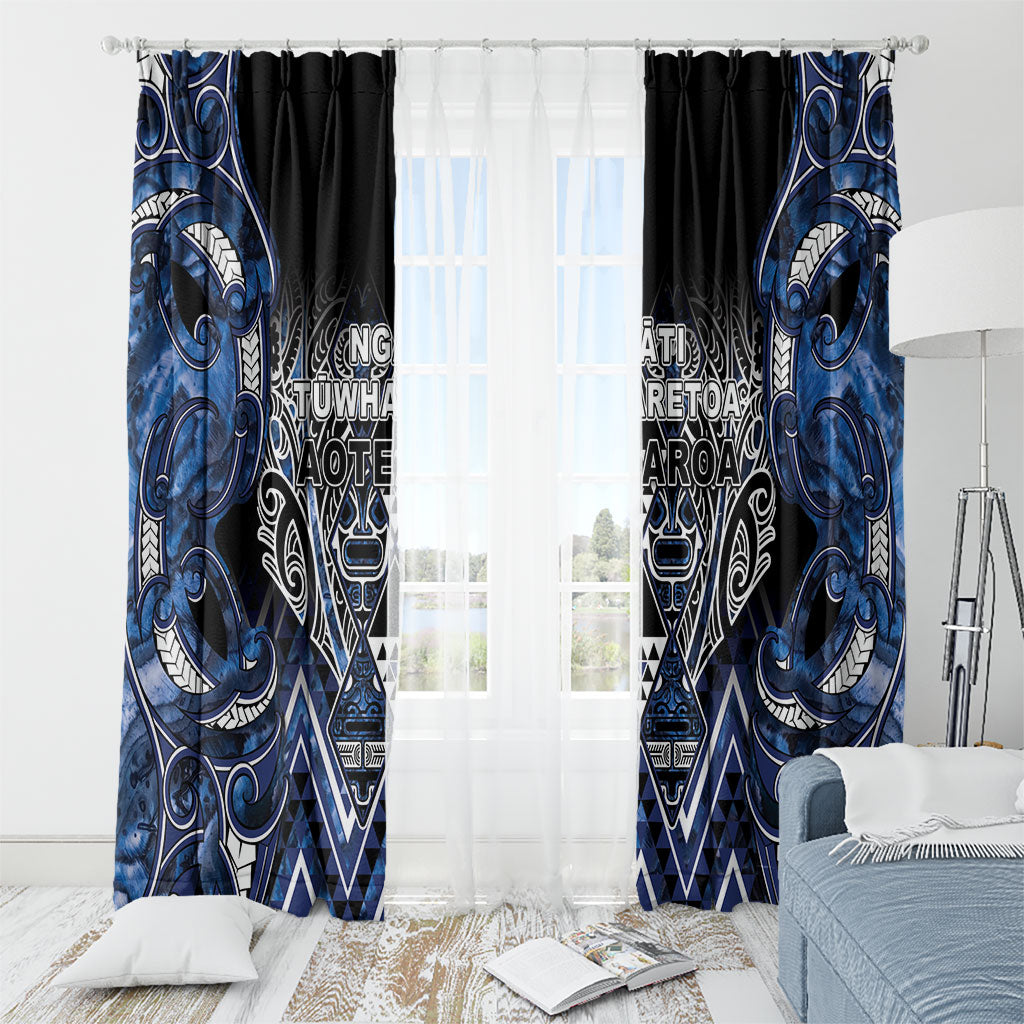 Aotearoa Tuwharetoa Window Curtain Maori Tribal Navy Paua Shell Pattern DT05 - Polynesian Pride