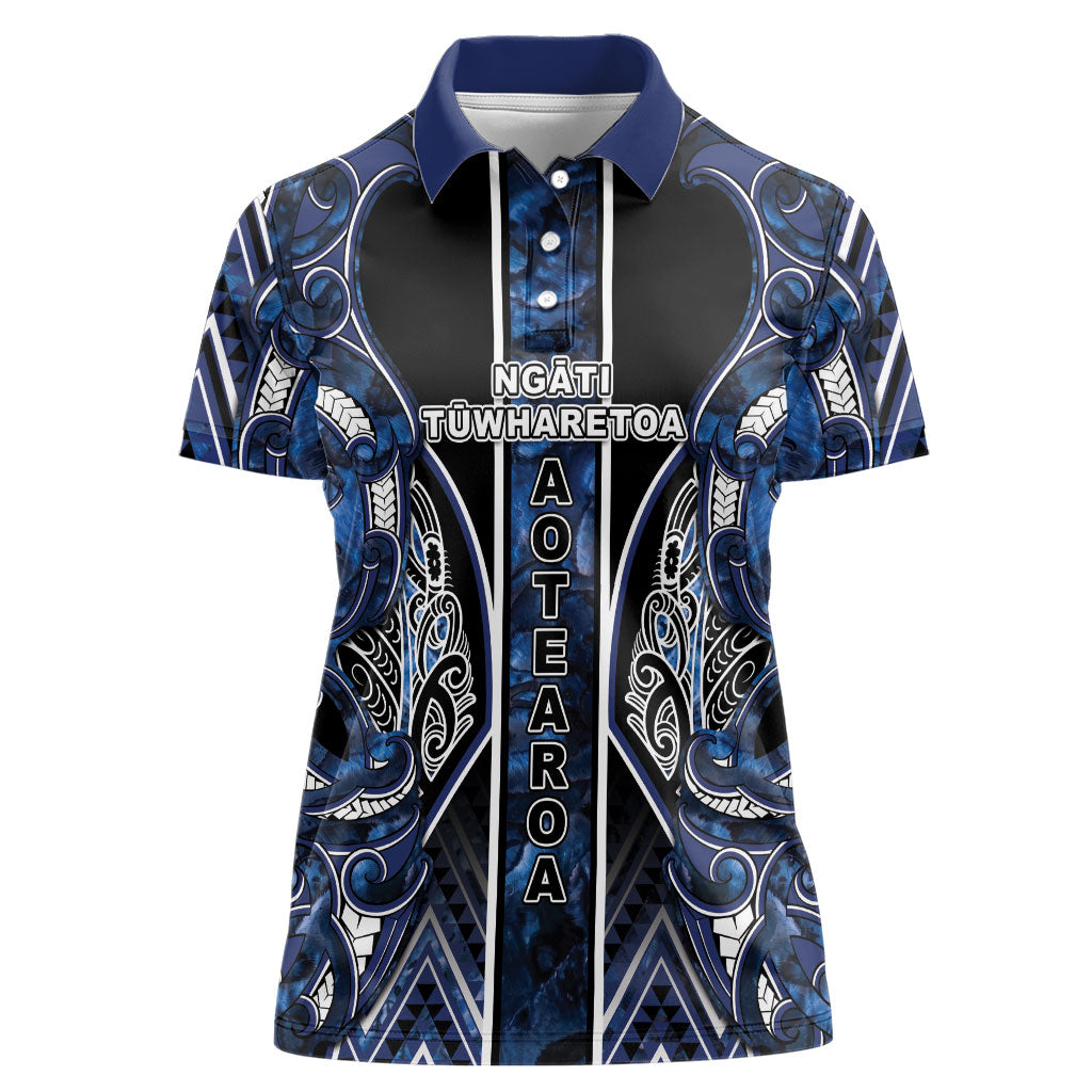Aotearoa Tuwharetoa Women Polo Shirt Maori Tribal Navy Paua Shell Pattern DT05 Female Navy - Polynesian Pride