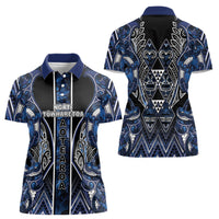 Aotearoa Tuwharetoa Women Polo Shirt Maori Tribal Navy Paua Shell Pattern DT05 - Polynesian Pride
