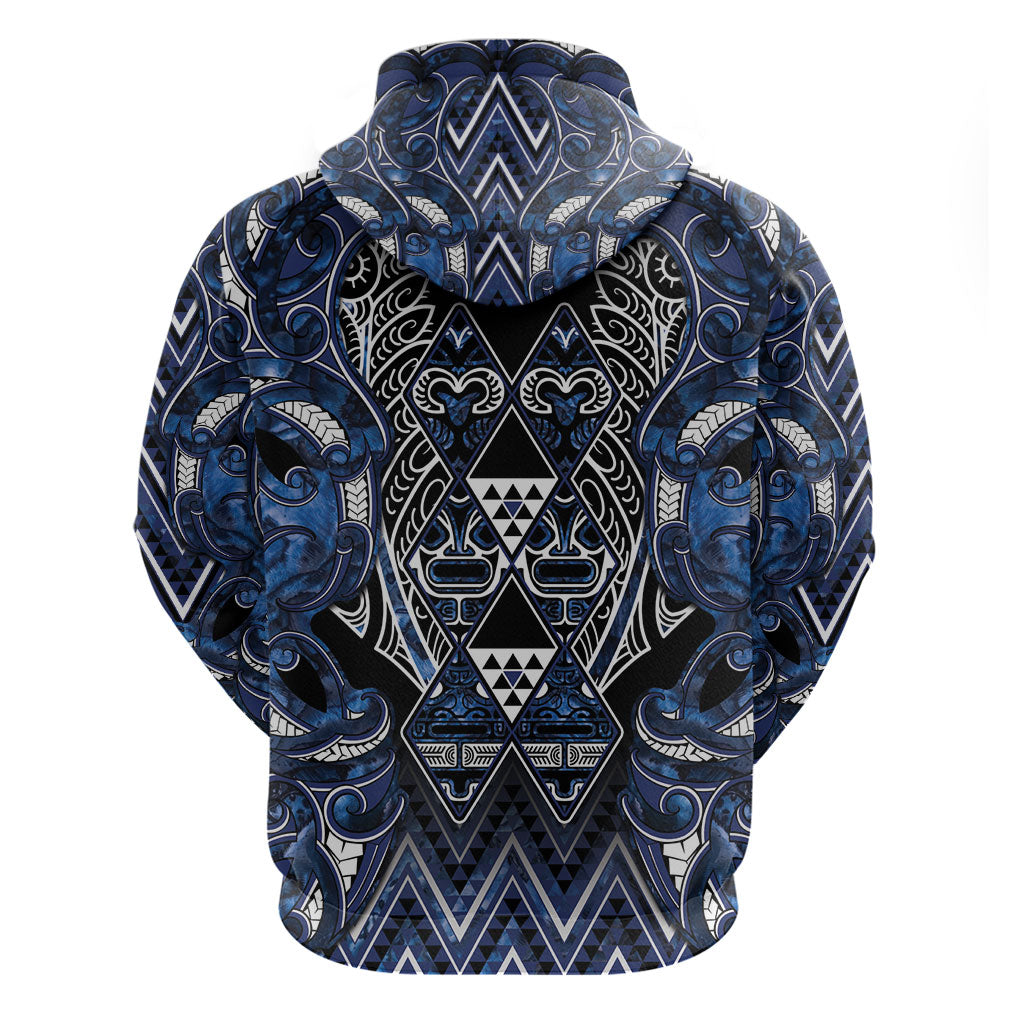 Aotearoa Tuwharetoa Zip Hoodie Maori Tribal Navy Paua Shell Pattern DT05 - Polynesian Pride