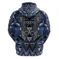 Aotearoa Tuwharetoa Zip Hoodie Maori Tribal Navy Paua Shell Pattern DT05 - Polynesian Pride