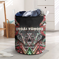 Aotearoa Ngai Tuhoe Laundry Basket Maori Tribal Red And Green Paua Shell Pattern DT05 Red - Polynesian Pride