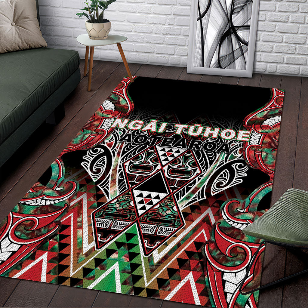 Aotearoa Ngai Tuhoe Area Rug Maori Tribal Red And Green Paua Shell Pattern DT05 Red - Polynesian Pride