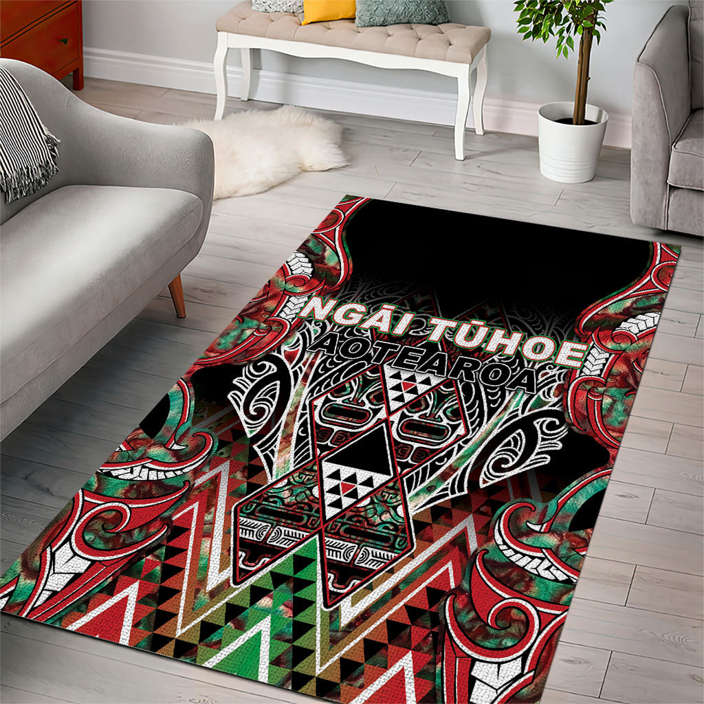 Aotearoa Ngai Tuhoe Area Rug Maori Tribal Red And Green Paua Shell Pattern DT05 - Polynesian Pride