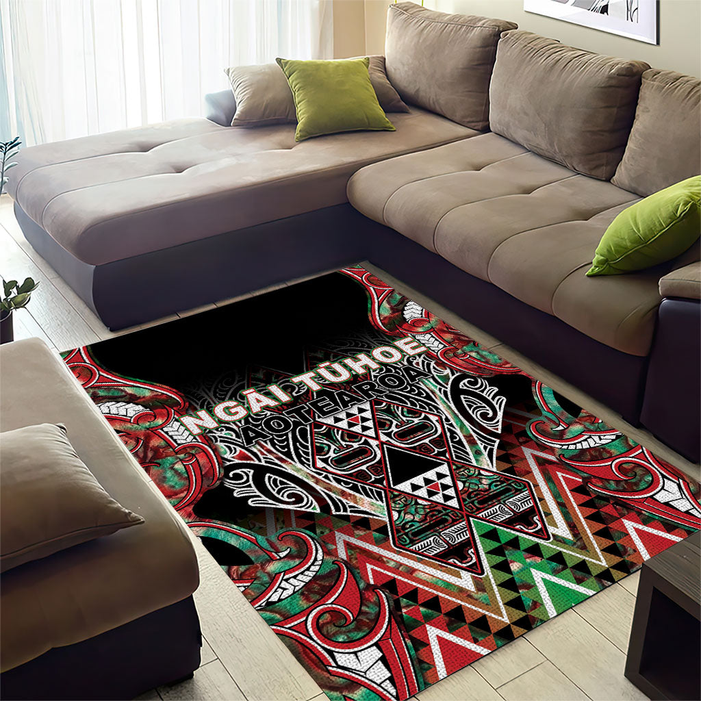 Aotearoa Ngai Tuhoe Area Rug Maori Tribal Red And Green Paua Shell Pattern DT05 - Polynesian Pride