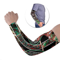 Aotearoa Ngai Tuhoe Arm Sleeves Maori Tribal Red And Green Paua Shell Pattern DT05 Set of 2 Red - Polynesian Pride