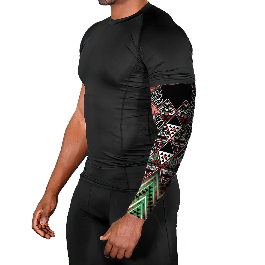Aotearoa Ngai Tuhoe Arm Sleeves Maori Tribal Red And Green Paua Shell Pattern DT05 - Polynesian Pride