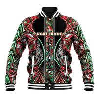 Aotearoa Ngai Tuhoe Baseball Jacket Maori Tribal Red And Green Paua Shell Pattern DT05 Unisex Red - Polynesian Pride