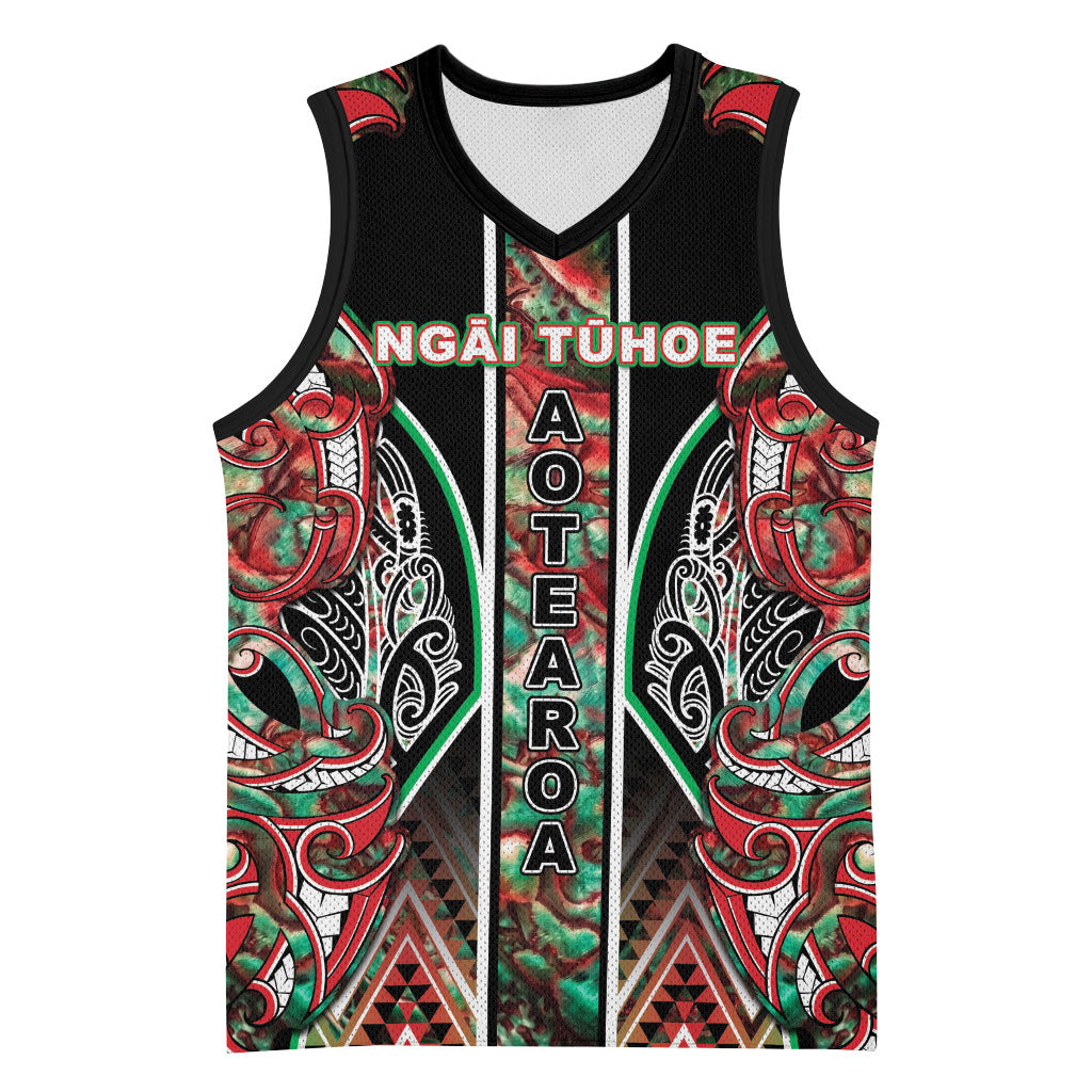 Aotearoa Ngai Tuhoe Basketball Jersey Maori Tribal Red And Green Paua Shell Pattern DT05 Unisex Red - Polynesian Pride
