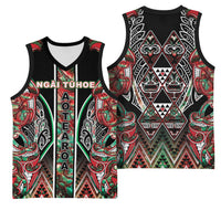 Aotearoa Ngai Tuhoe Basketball Jersey Maori Tribal Red And Green Paua Shell Pattern DT05 - Polynesian Pride