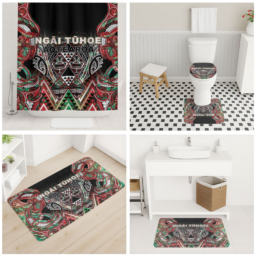 Aotearoa Ngai Tuhoe Bathroom Set Maori Tribal Red And Green Paua Shell Pattern DT05 - Polynesian Pride