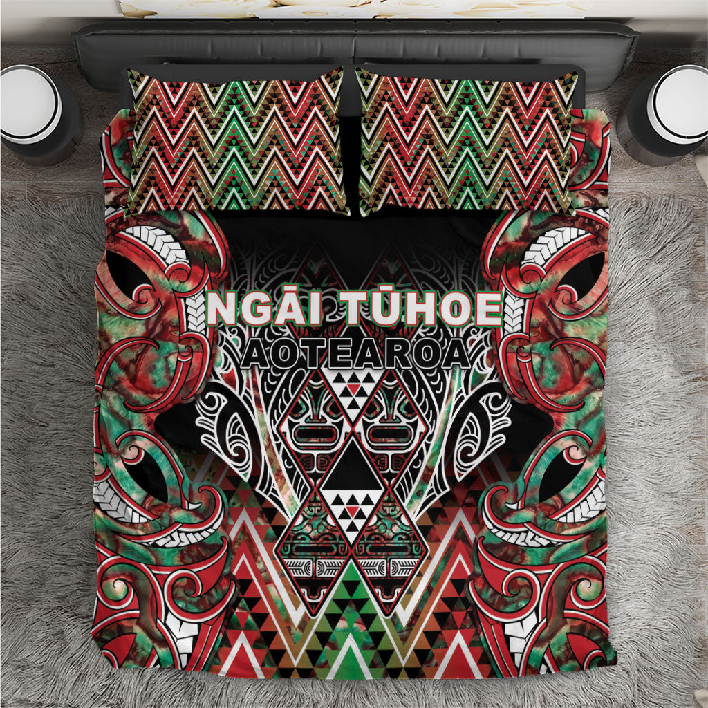 Aotearoa Ngai Tuhoe Bedding Set Maori Tribal Red And Green Paua Shell Pattern DT05 Red - Polynesian Pride