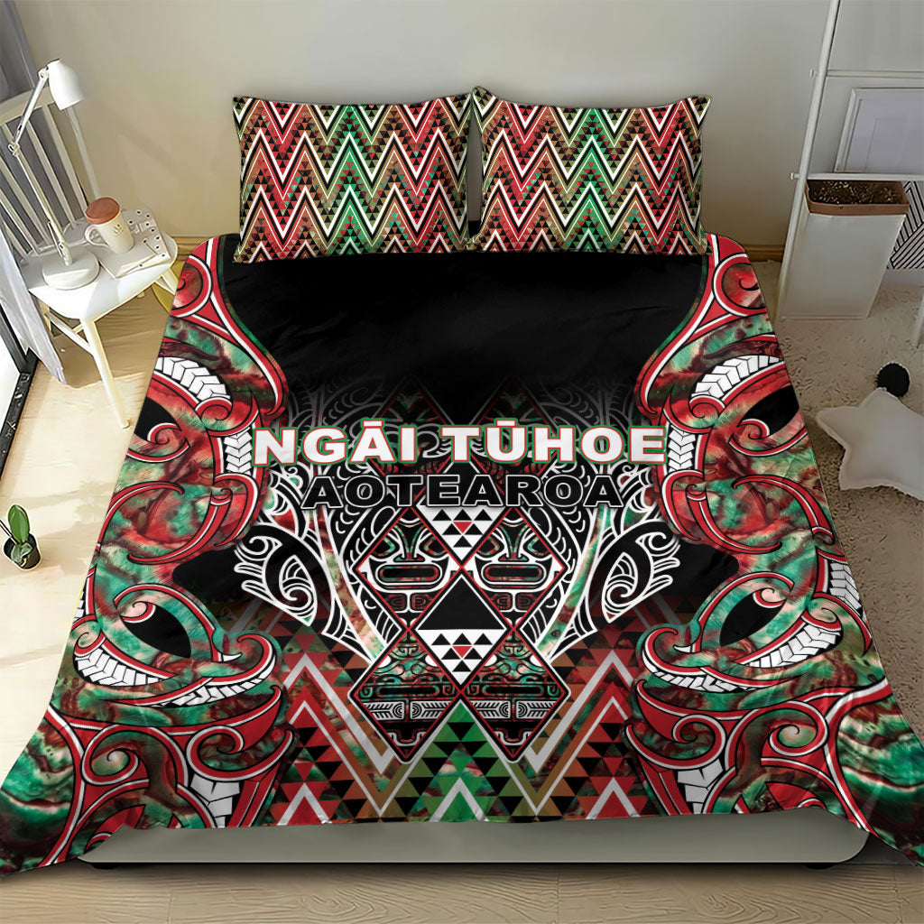 Aotearoa Ngai Tuhoe Bedding Set Maori Tribal Red And Green Paua Shell Pattern DT05 - Polynesian Pride