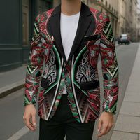 Aotearoa Ngai Tuhoe Blazer Maori Tribal Red And Green Paua Shell Pattern DT05 - Polynesian Pride